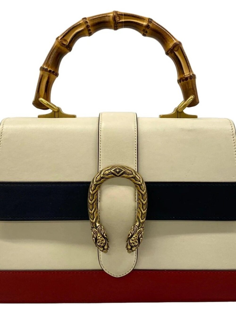 GUCCI Dionysus 448075 White Dark Navy Red Leather Handbag